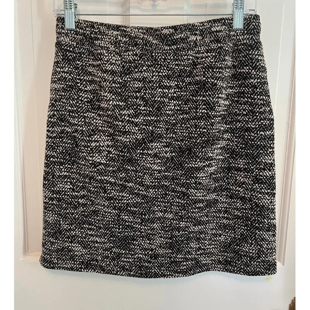 NEW Loft Black White Boucle Pocket Drawstring Skirt Woven Mini Pull On Womens XS
